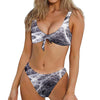 Horror Cobweb Print Front Bow Tie Bikini