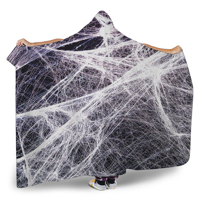 Horror Cobweb Print Hooded Blanket
