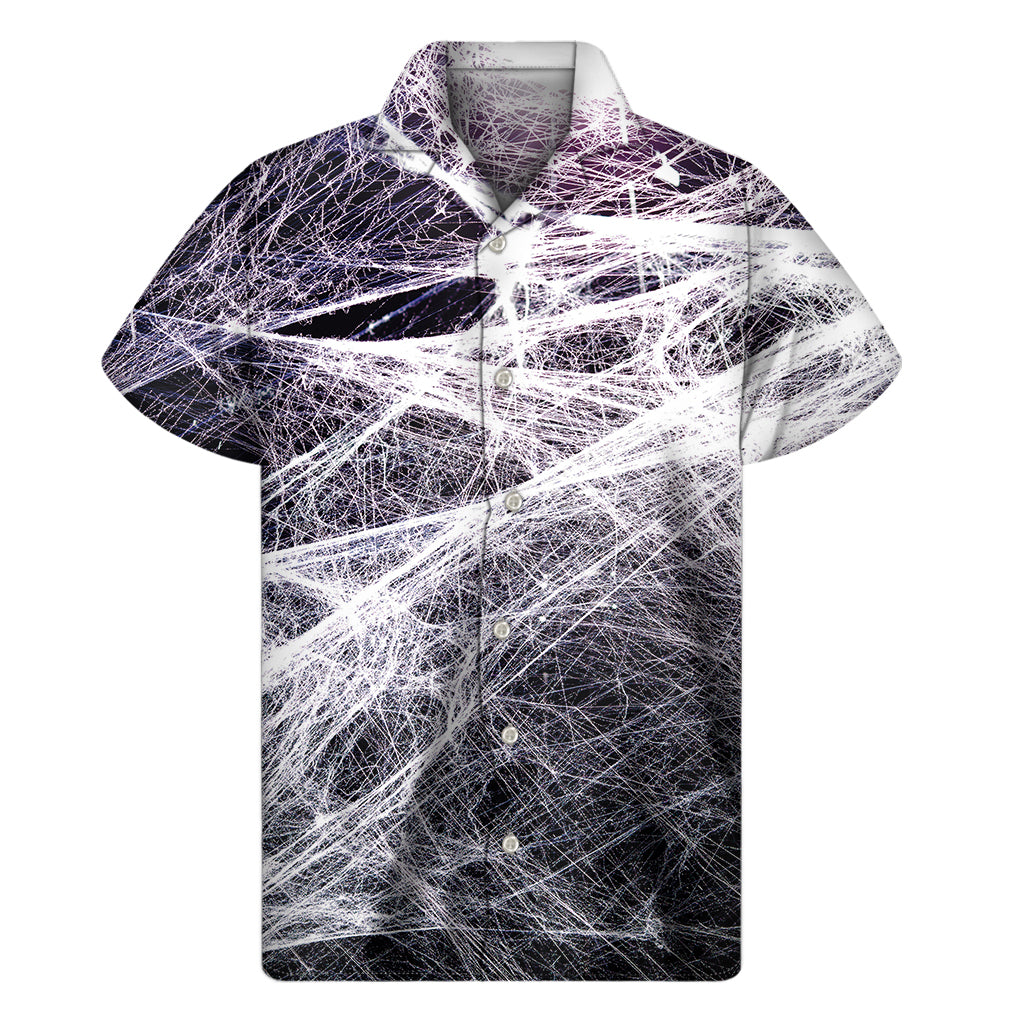 Horror Cobweb Print Men's Short Sleeve Shirt
