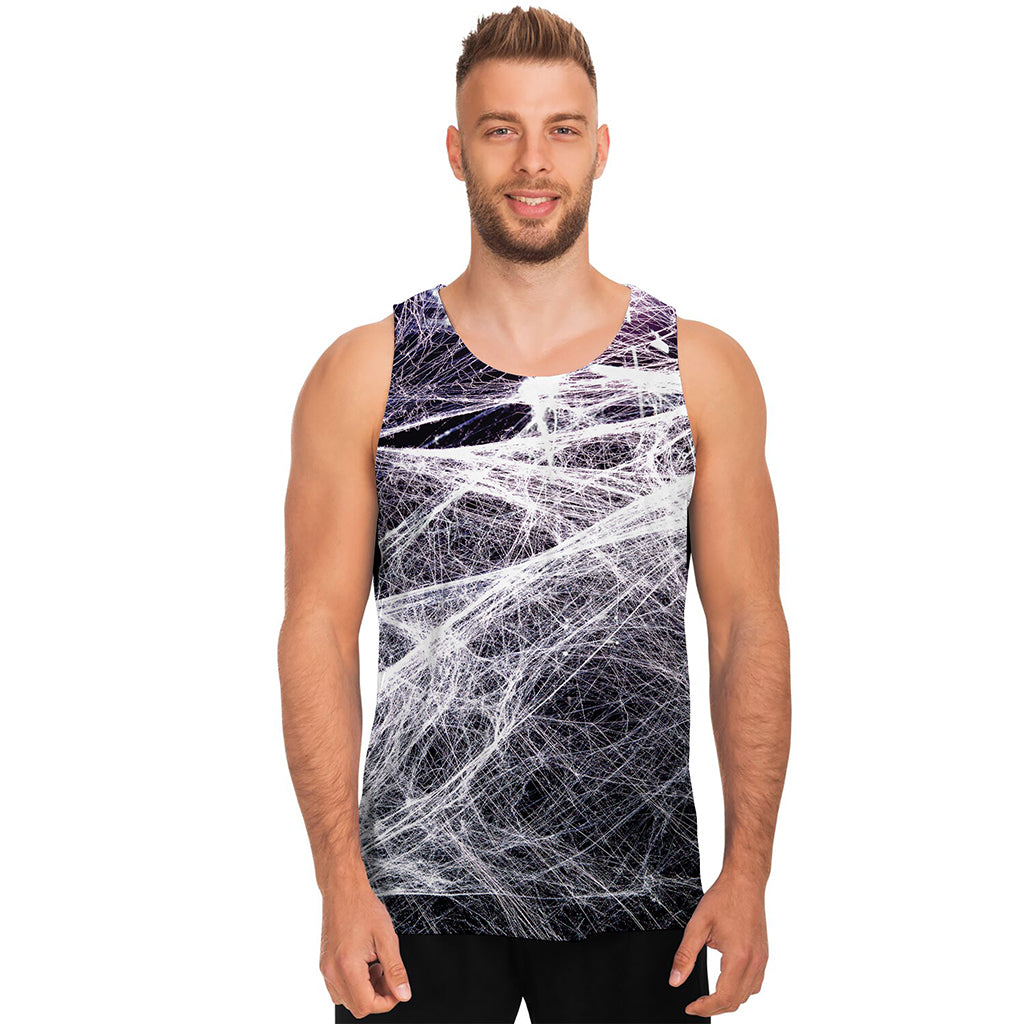 Horror Cobweb Print Men's Tank Top