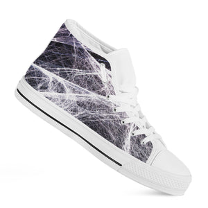 Horror Cobweb Print White High Top Shoes