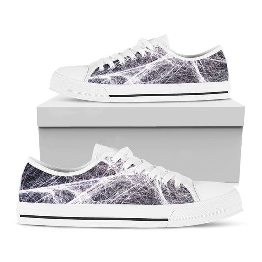 Horror Cobweb Print White Low Top Shoes