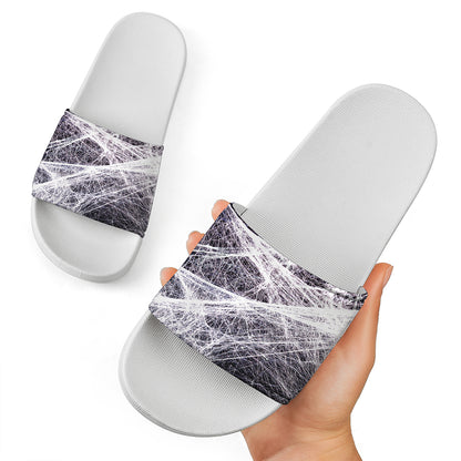 Horror Cobweb Print White Slide Sandals