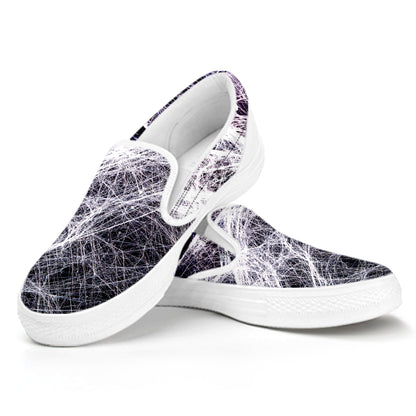 Horror Cobweb Print White Slip On Shoes