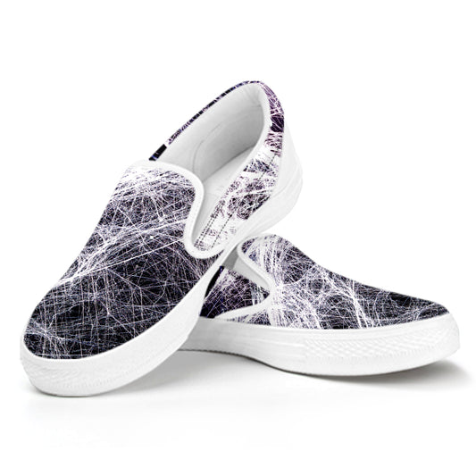 Horror Cobweb Print White Slip On Shoes