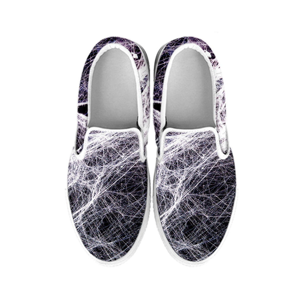 Horror Cobweb Print White Slip On Shoes