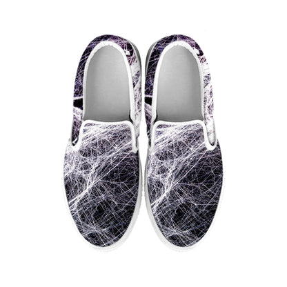 Horror Cobweb Print White Slip On Shoes