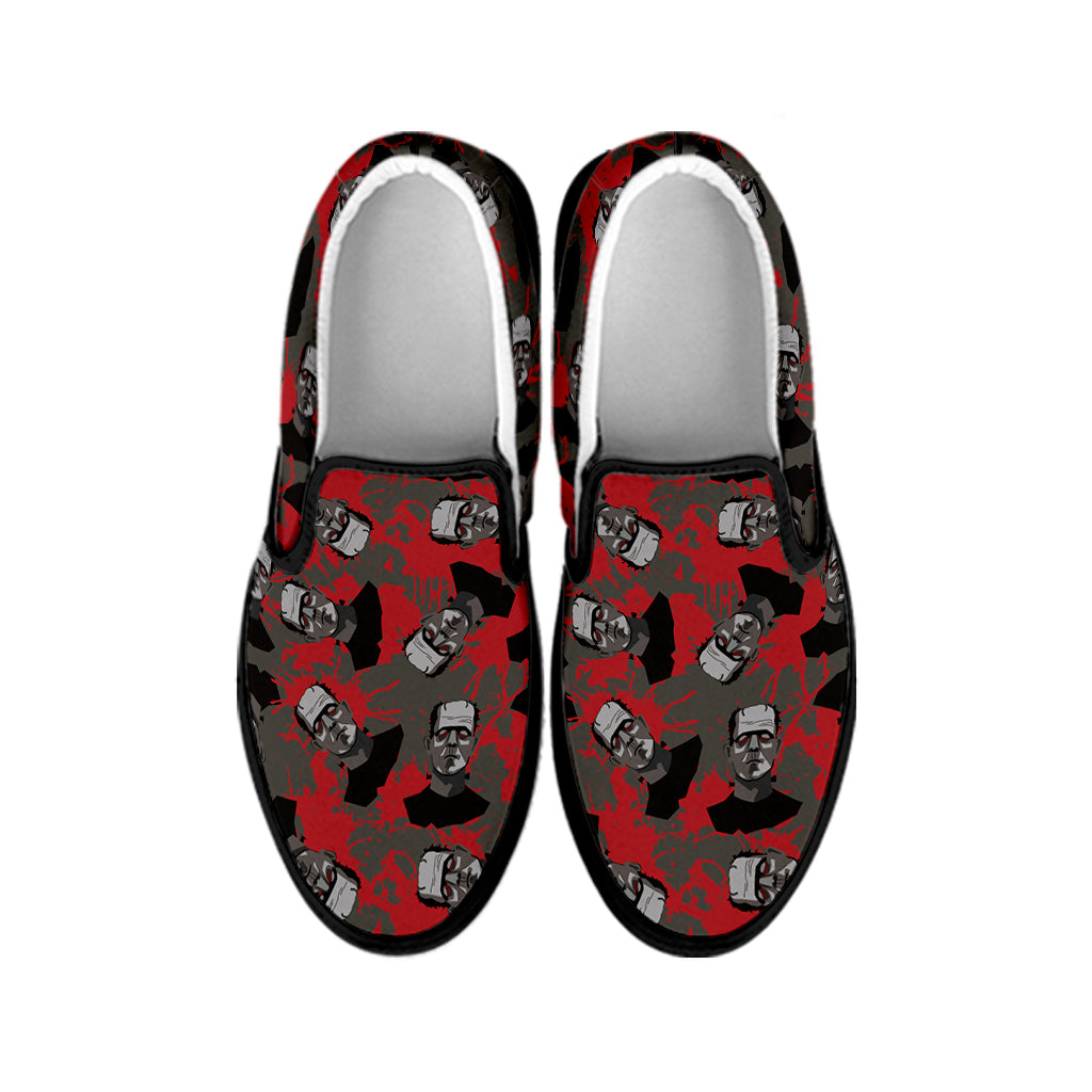 Horror Frankenstein Pattern Print Black Slip On Shoes