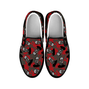 Horror Frankenstein Pattern Print Black Slip On Shoes