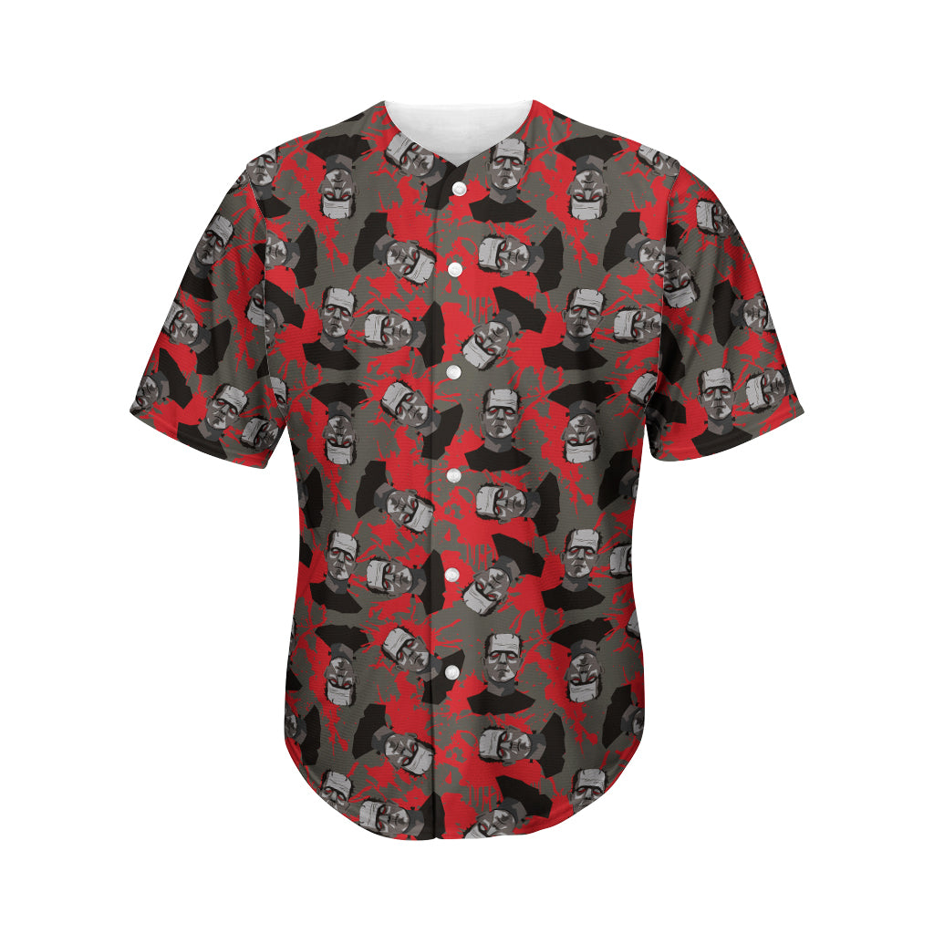 Horror Frankenstein Pattern Print Men's Baseball Jersey