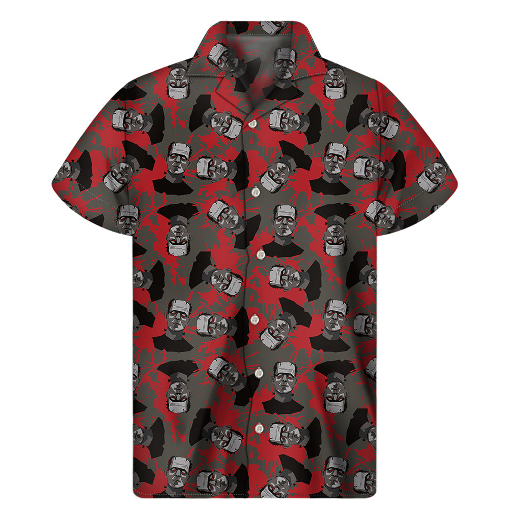 Horror Frankenstein Pattern Print Men's Short Sleeve Shirt