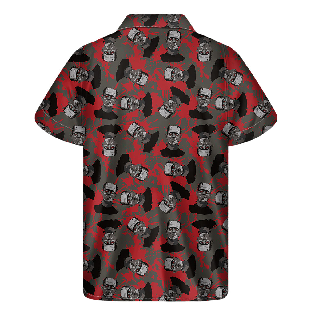 Horror Frankenstein Pattern Print Men's Short Sleeve Shirt