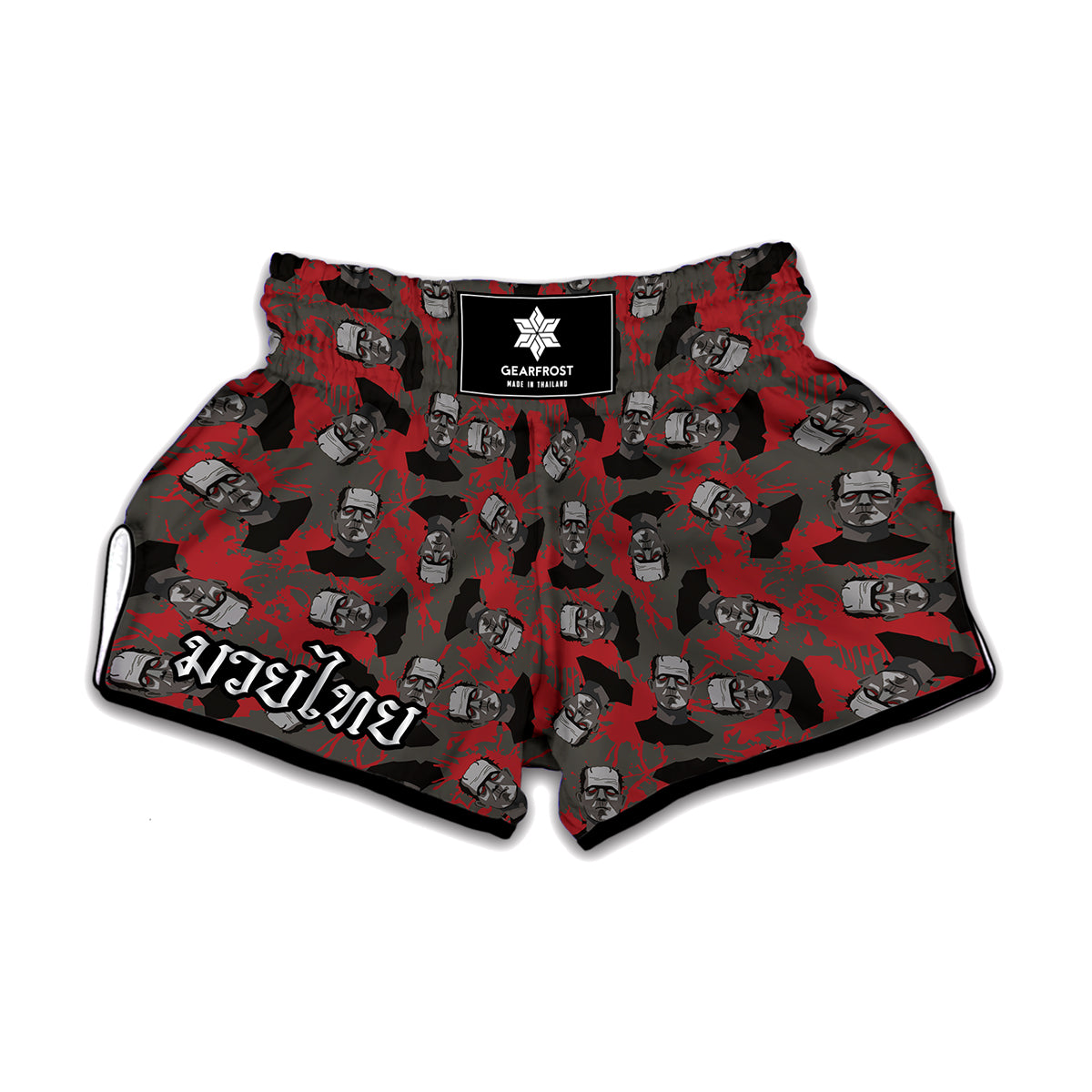 Horror Frankenstein Pattern Print Muay Thai Boxing Shorts