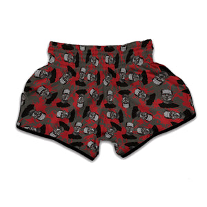 Horror Frankenstein Pattern Print Muay Thai Boxing Shorts