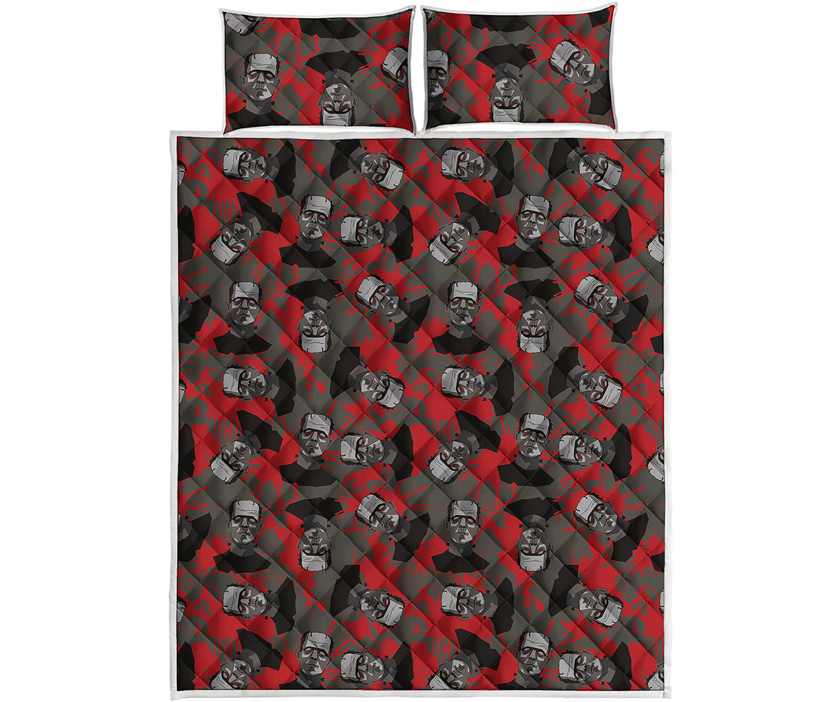 Horror Frankenstein Pattern Print Quilt Bed Set