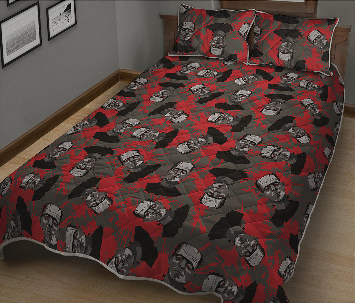 Horror Frankenstein Pattern Print Quilt Bed Set