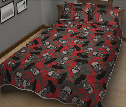 Horror Frankenstein Pattern Print Quilt Bed Set