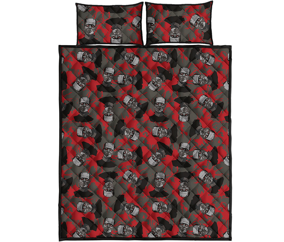 Horror Frankenstein Pattern Print Quilt Bed Set