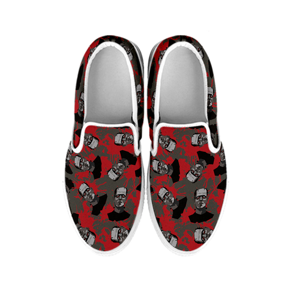 Horror Frankenstein Pattern Print White Slip On Shoes