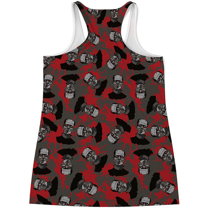 Horror Frankenstein Pattern Print Women's Racerback Tank Top