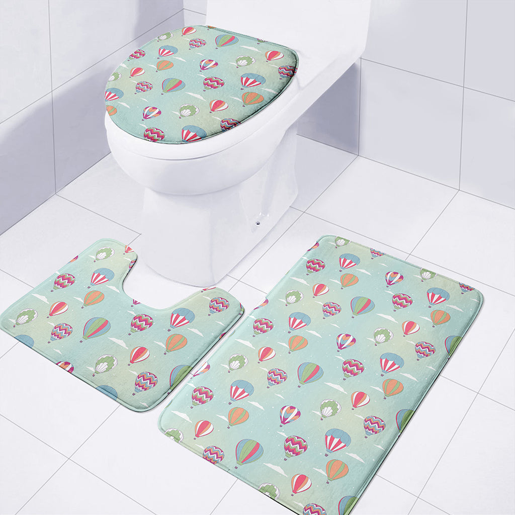 Hot Air Balloon Pattern Print 3 Piece Bath Mat Set