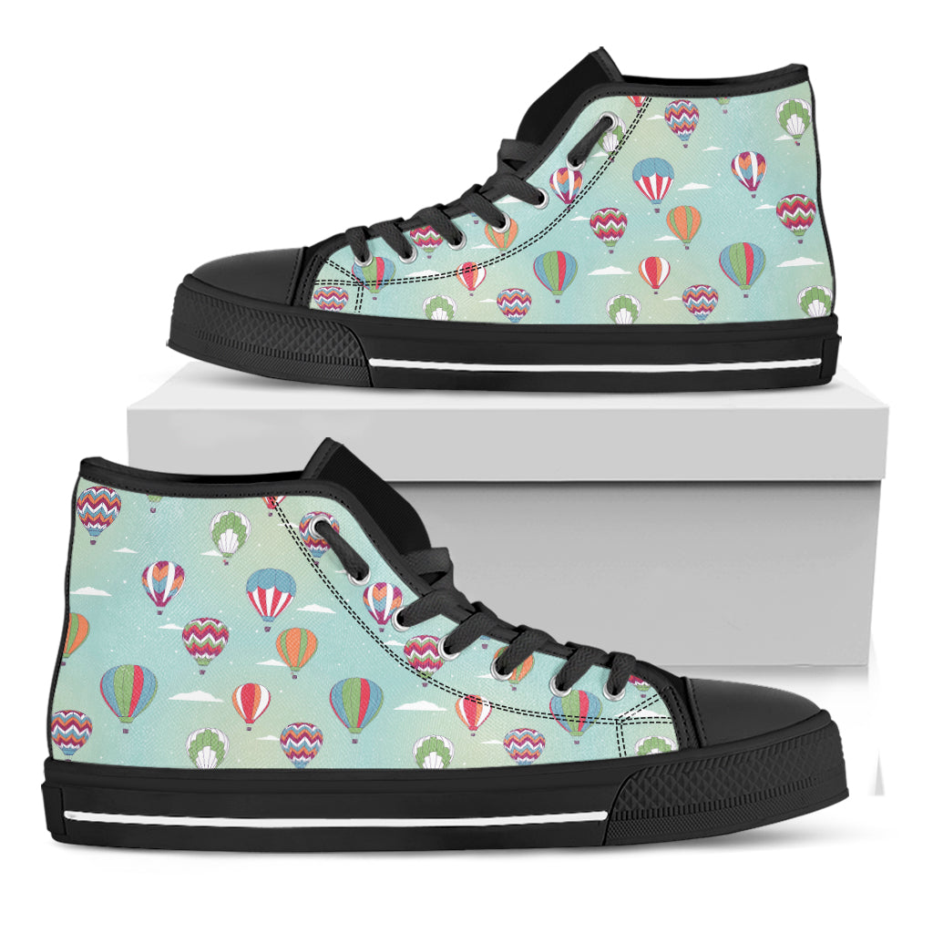 Hot Air Balloon Pattern Print Black High Top Shoes