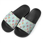 Hot Air Balloon Pattern Print Black Slide Sandals