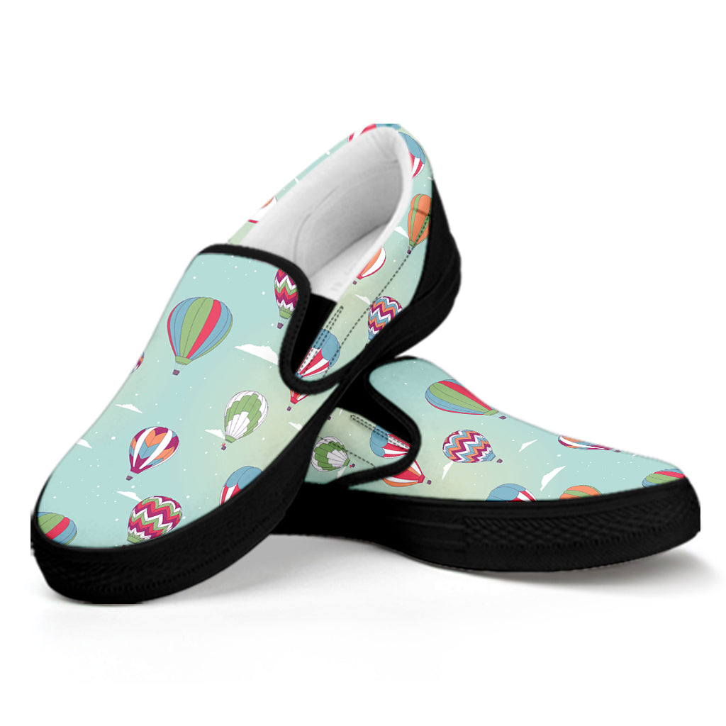 Hot Air Balloon Pattern Print Black Slip On Shoes