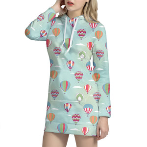 Hot Air Balloon Pattern Print Hoodie Dress