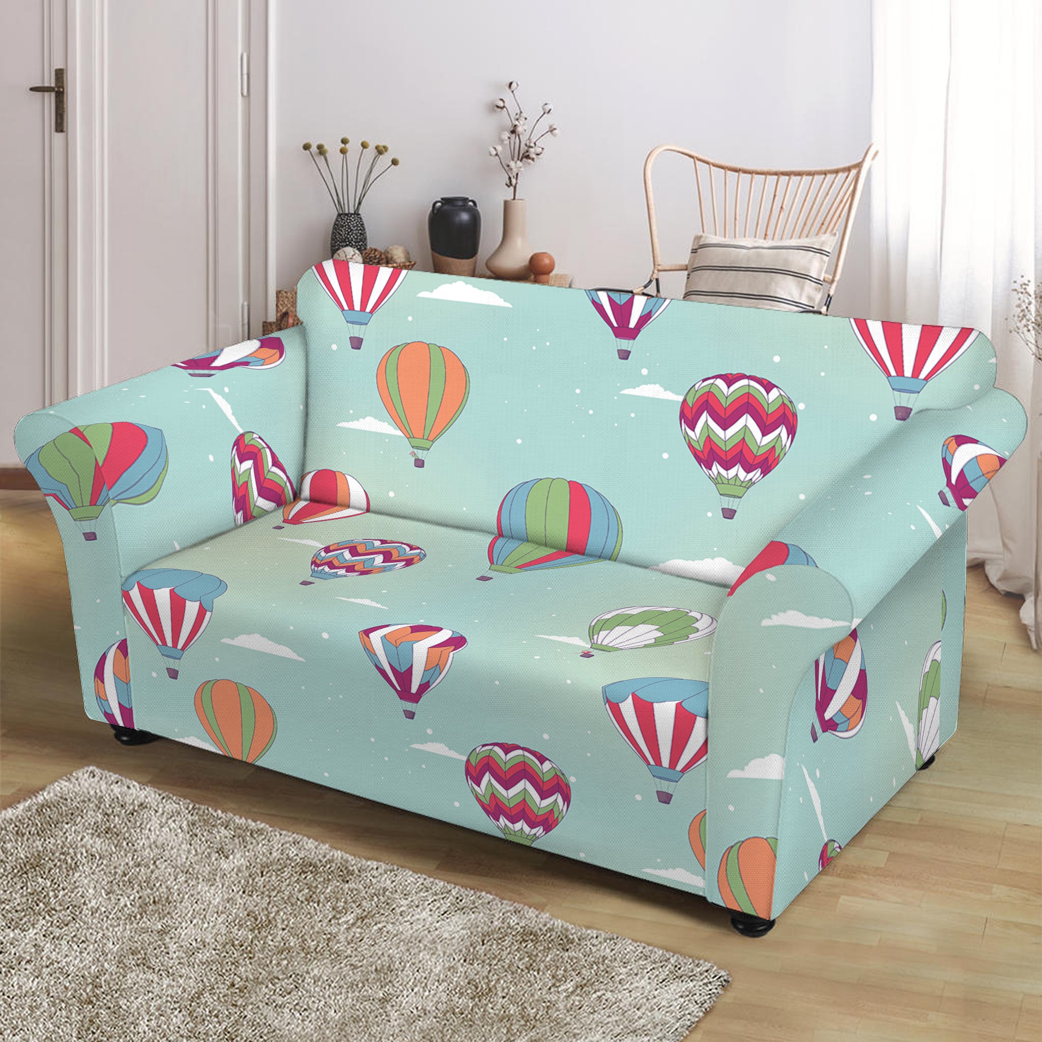 Hot Air Balloon Pattern Print Loveseat Slipcover