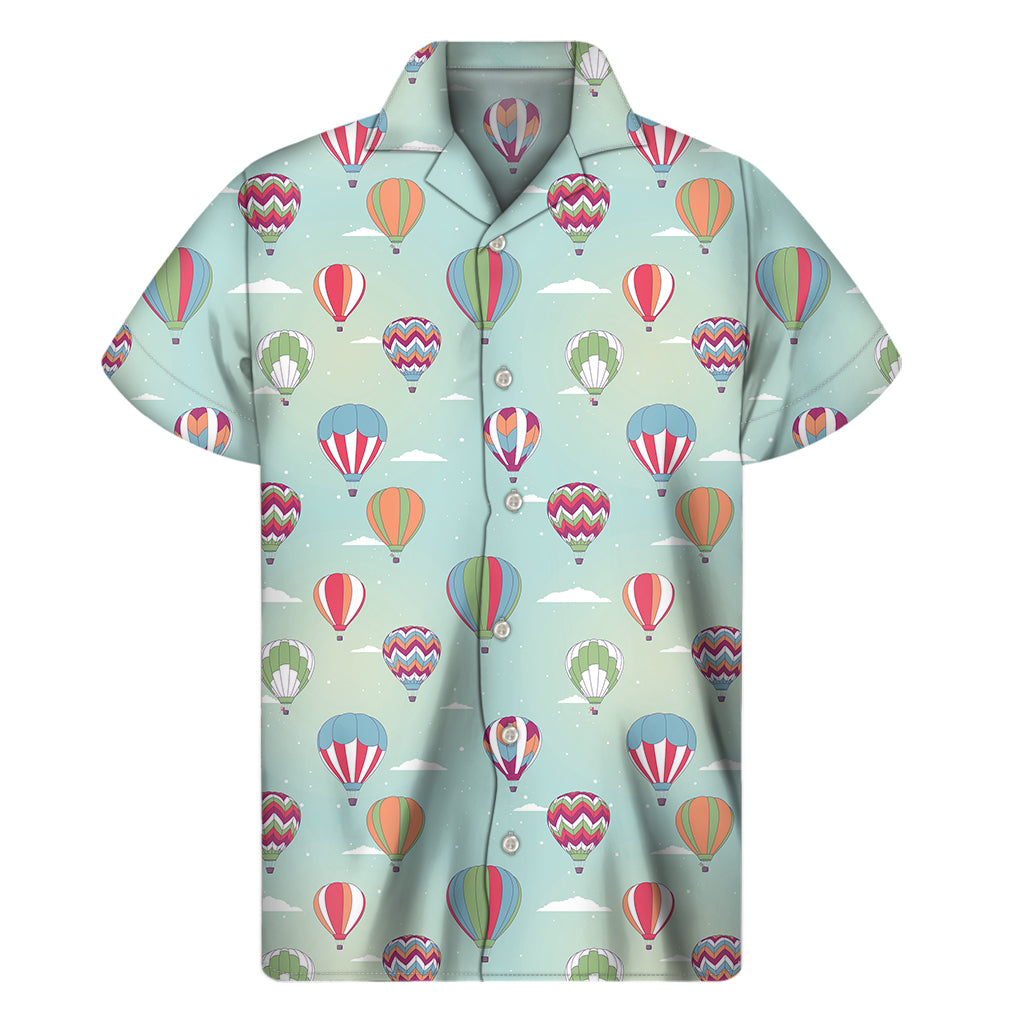 Hot Air Balloon Pattern Print Men's Short Sleeve Shirt