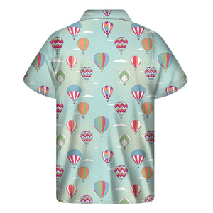 Hot Air Balloon Pattern Print Men's Short Sleeve Shirt