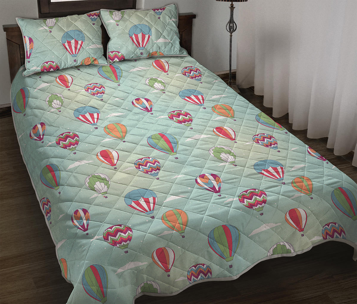 Hot Air Balloon Pattern Print Quilt Bed Set