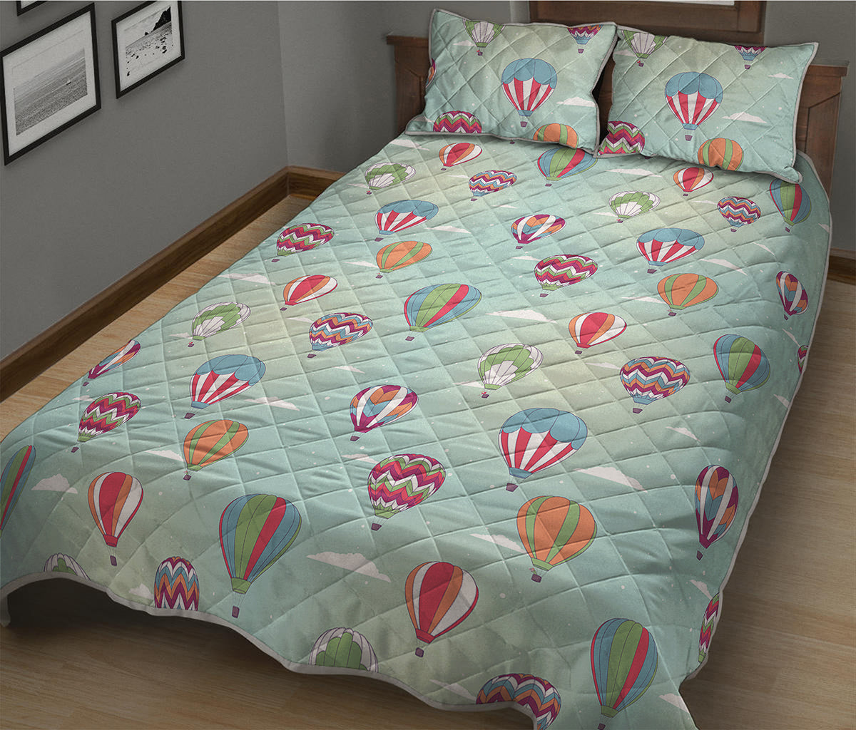 Hot Air Balloon Pattern Print Quilt Bed Set