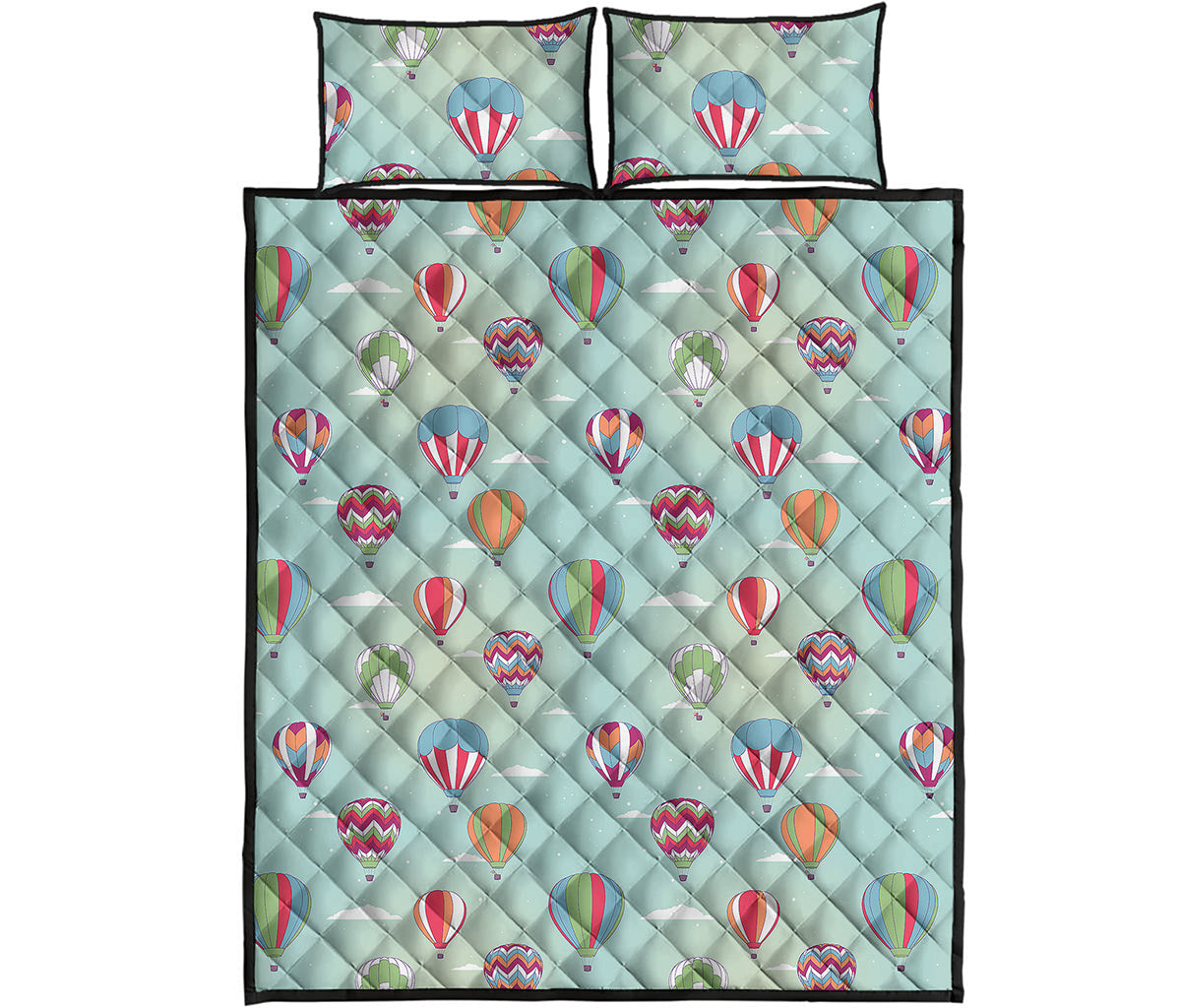 Hot Air Balloon Pattern Print Quilt Bed Set