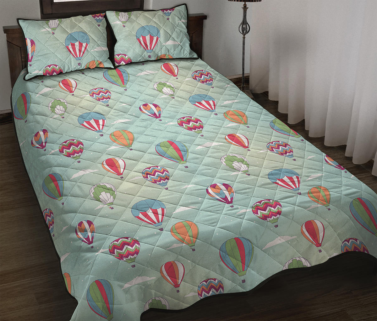 Hot Air Balloon Pattern Print Quilt Bed Set