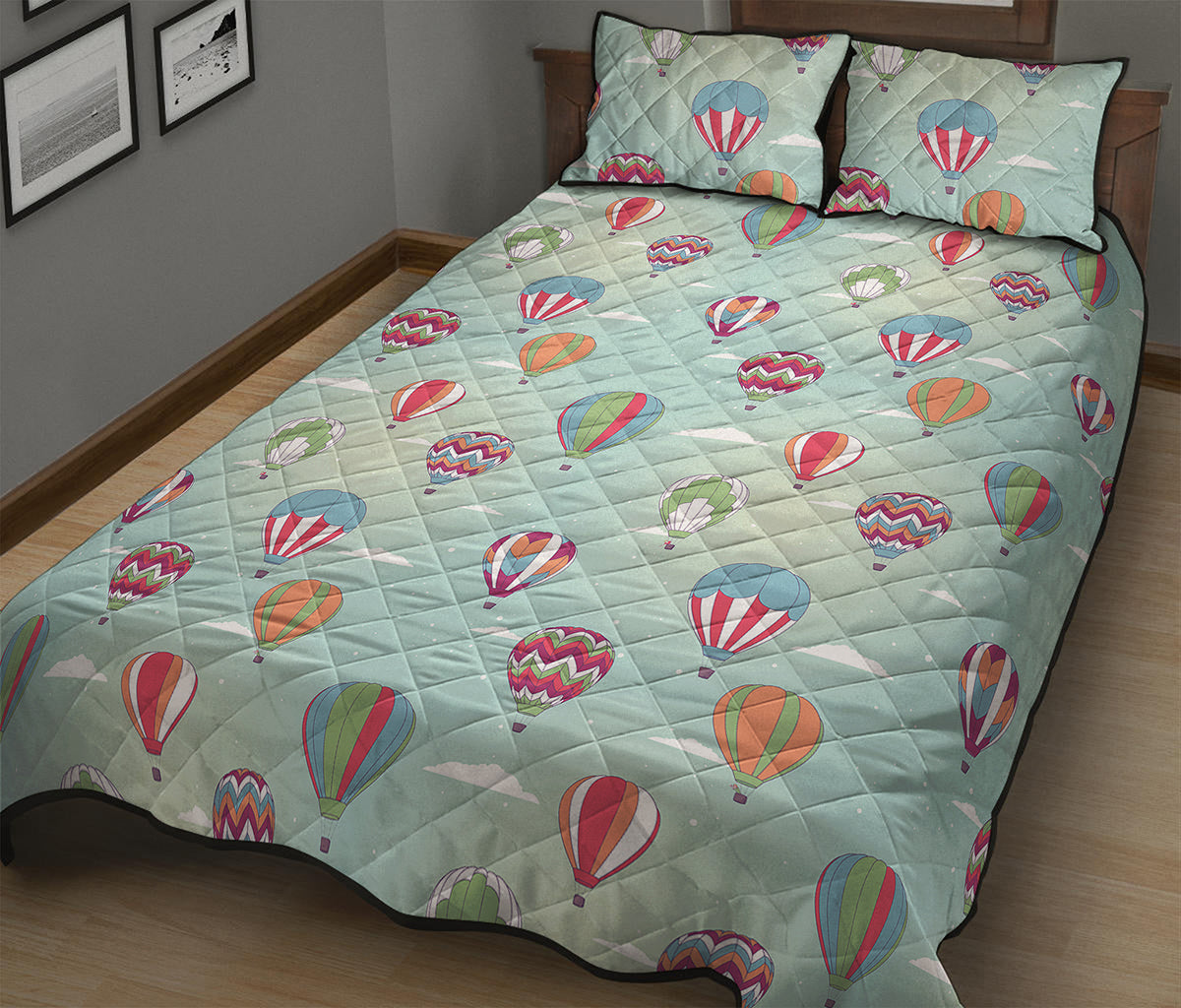 Hot Air Balloon Pattern Print Quilt Bed Set