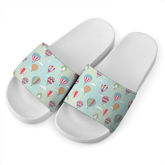 Hot Air Balloon Pattern Print White Slide Sandals