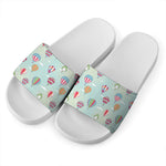 Hot Air Balloon Pattern Print White Slide Sandals