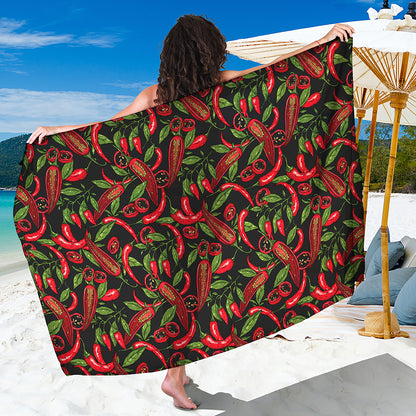 Hot Chili Peppers Pattern Print Beach Sarong Wrap