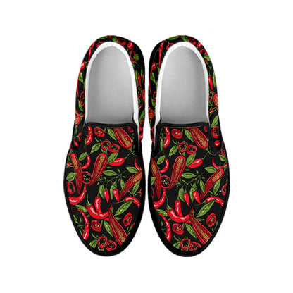 Hot Chili Peppers Pattern Print Black Slip On Shoes