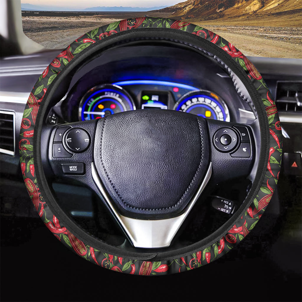 Hot Chili Peppers Pattern Print Car Steering Wheel Cover