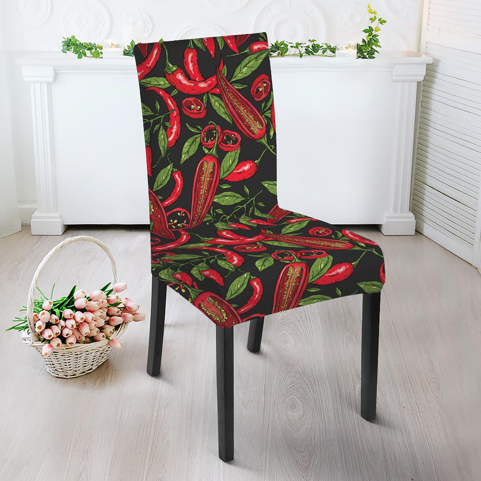Hot Chili Peppers Pattern Print Dining Chair Slipcover