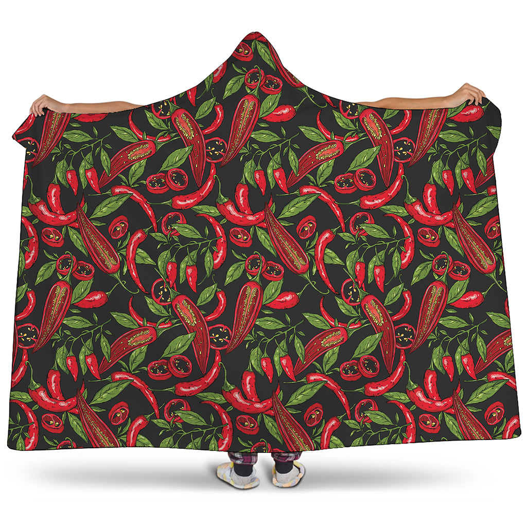 Hot Chili Peppers Pattern Print Hooded Blanket