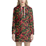 Hot Chili Peppers Pattern Print Hoodie Dress