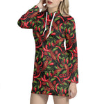 Hot Chili Peppers Pattern Print Hoodie Dress