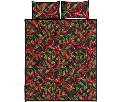 Hot Chili Peppers Pattern Print Quilt Bed Set