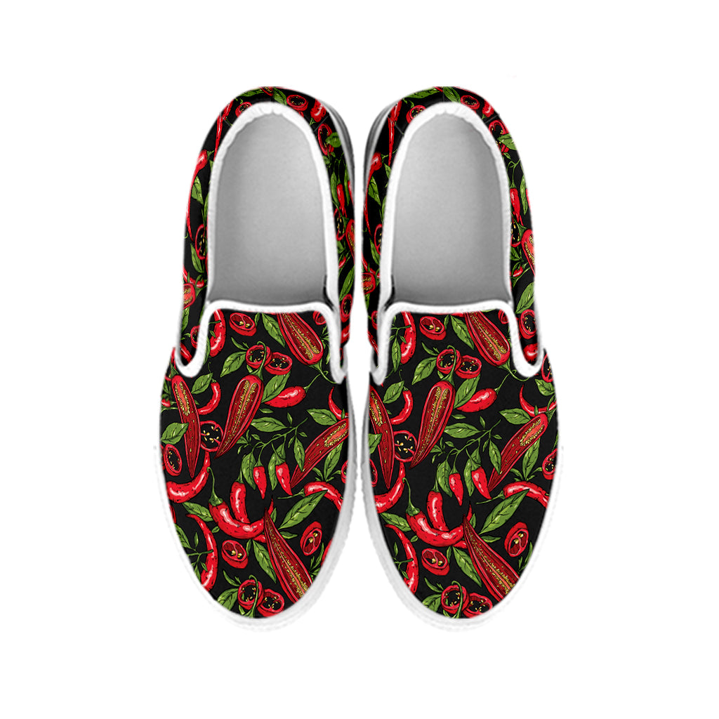 Hot Chili Peppers Pattern Print White Slip On Shoes