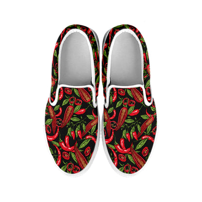 Hot Chili Peppers Pattern Print White Slip On Shoes