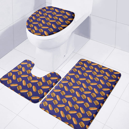 Hot Dog And Hamburger Pattern Print 3 Piece Bath Mat Set